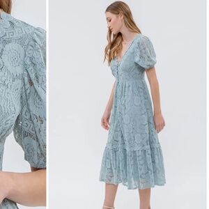 Lace Short Sleeve Maxi Dress Blu Pepper